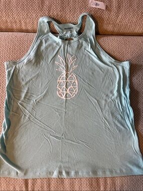 Old Navy Aqua Tank Top with White Pineapple Graphic